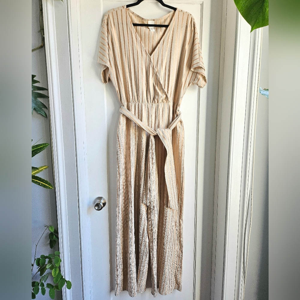 H&M Jumpsuit with Metallic Vertical Stripes and Tie Belt